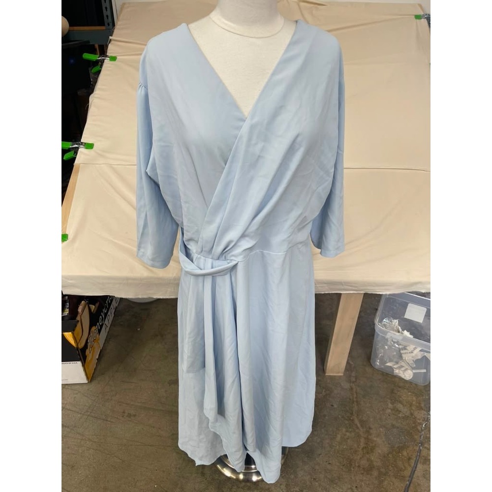 Unbranded‎ Light Blue Wrap Front Midi Dress V-Neck 3/4 Sleeve XL